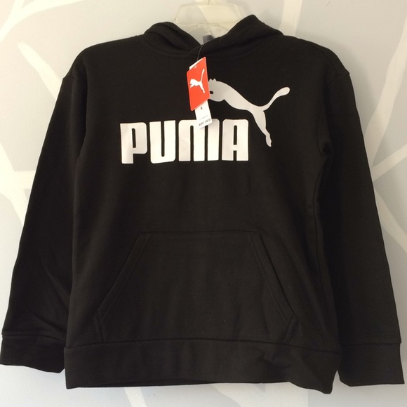 Puma Logo Black Fleece Hoodie Boys Medium - Picture 1 of 4